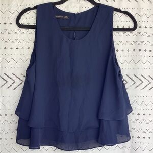 Zara Basics SZ Med Blue Tiered Sleeveless Blouse